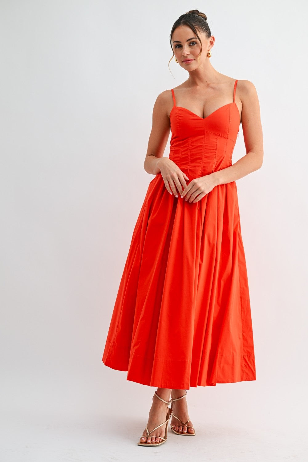 Tomato red Corset Midi Dress
