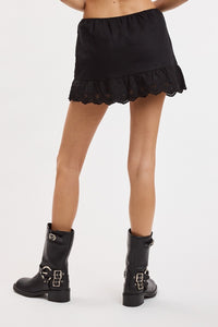 Celeste Lace Trim Linen Mini Skort in Black