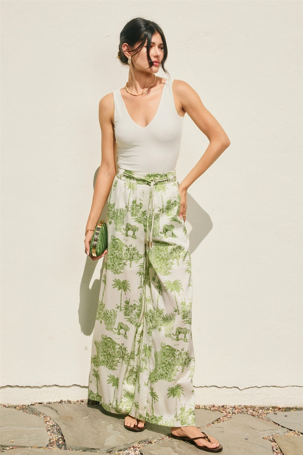Jungle Print Wide Leg Pants