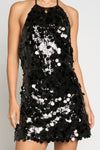 Sequin Halter Mini Dress in Black