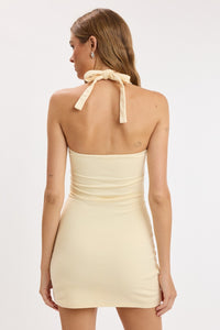 Solid Color Halter Mini Dress in Yellow