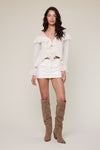 Ruffle Front Long Sleeve Blouse