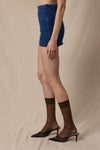 Slim Mini Skirt with Built in Shorts in Dark Denim