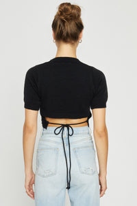 Stella Tie Back Cropped Sweater In Black