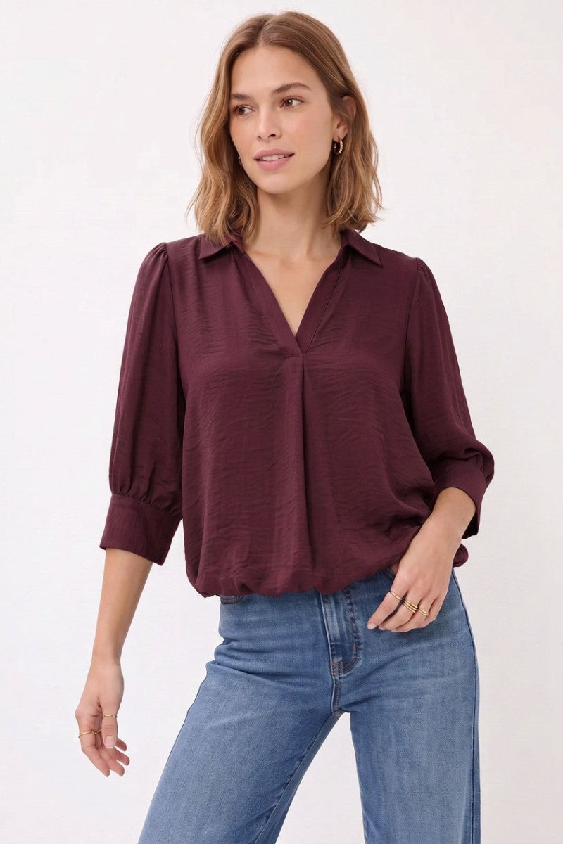 Ana Half Split Blouse in Wine
