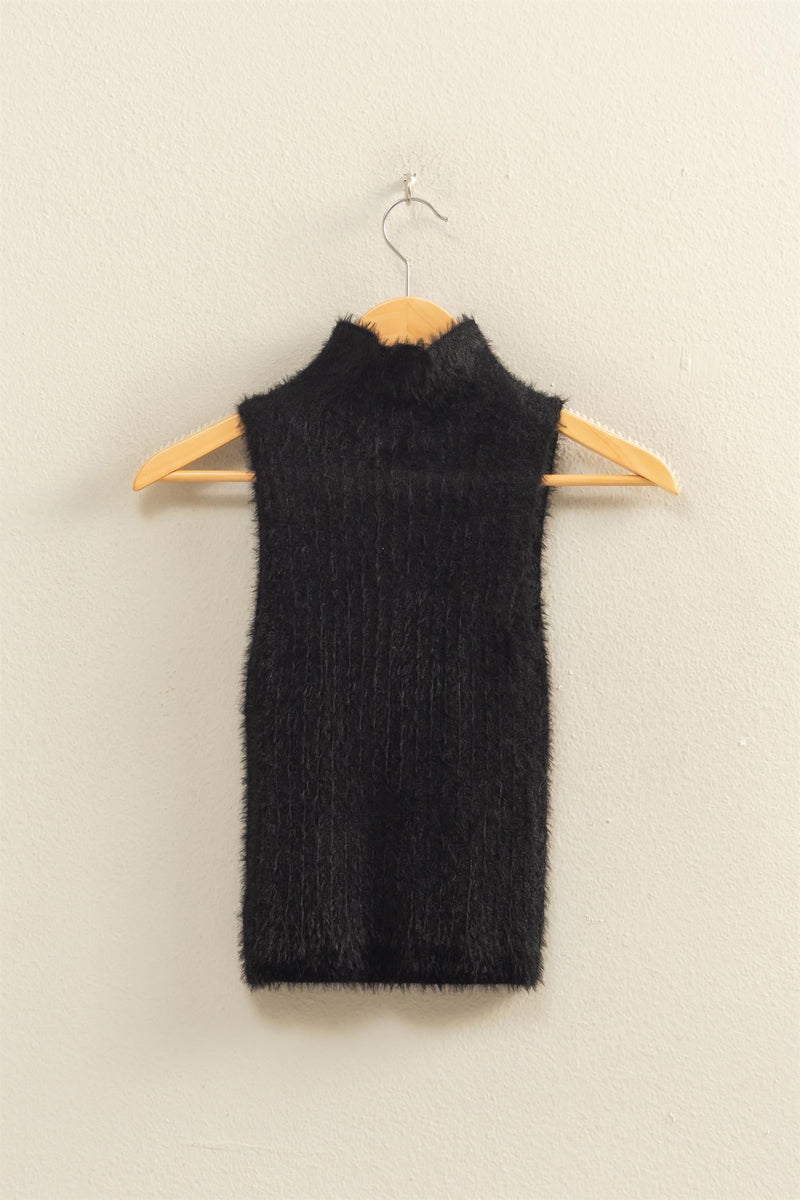 Ribbed Sleeveless High Neck Sweater Top More Colors