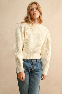 Tyler Scalloped Cream Puff Sleeve Sweater