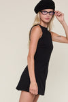 Boat Neck Inside Shorts Micro Mini Dress in Black