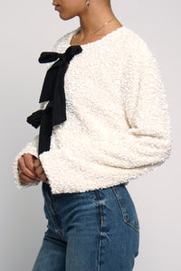 Sequin Bow Jacket in White
