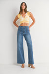 Annabelle Patch Pocket Wide Leg Jeans in Medium Denim