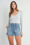 Utility pocket High Rise Short in Light Denim