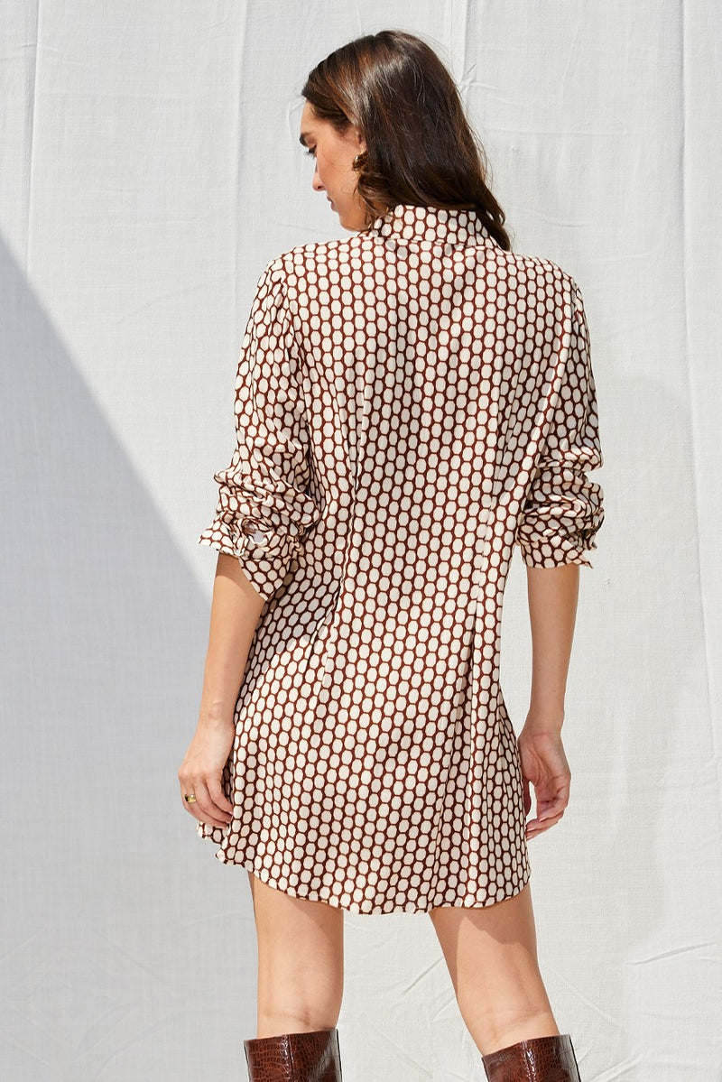 Chocolate Spotted Button Down Mini Dress