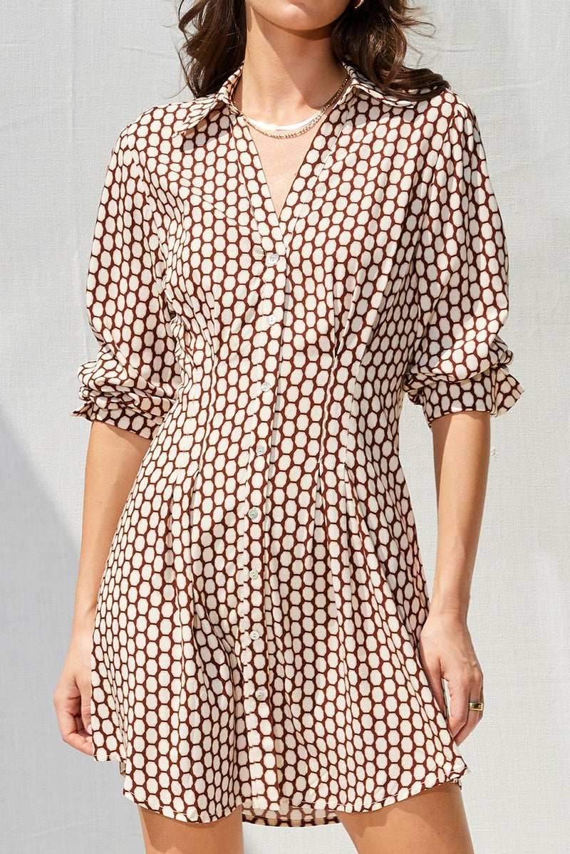 Chocolate Spotted Button Down Mini Dress