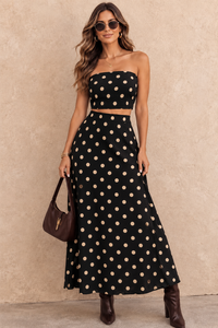 Noir Polka Dot Tube Top & Maxi Skirt Set
