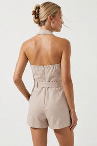 Halter Open Back Linen Romper