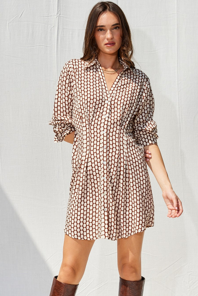 Chocolate Spotted Button Down Mini Dress