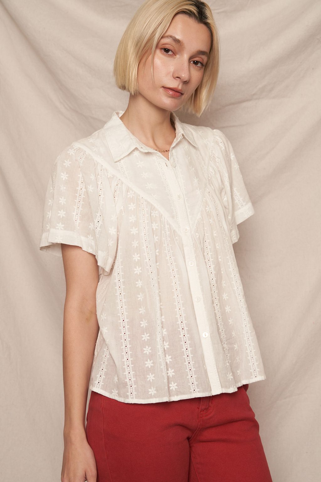 Eyelet Button Down top