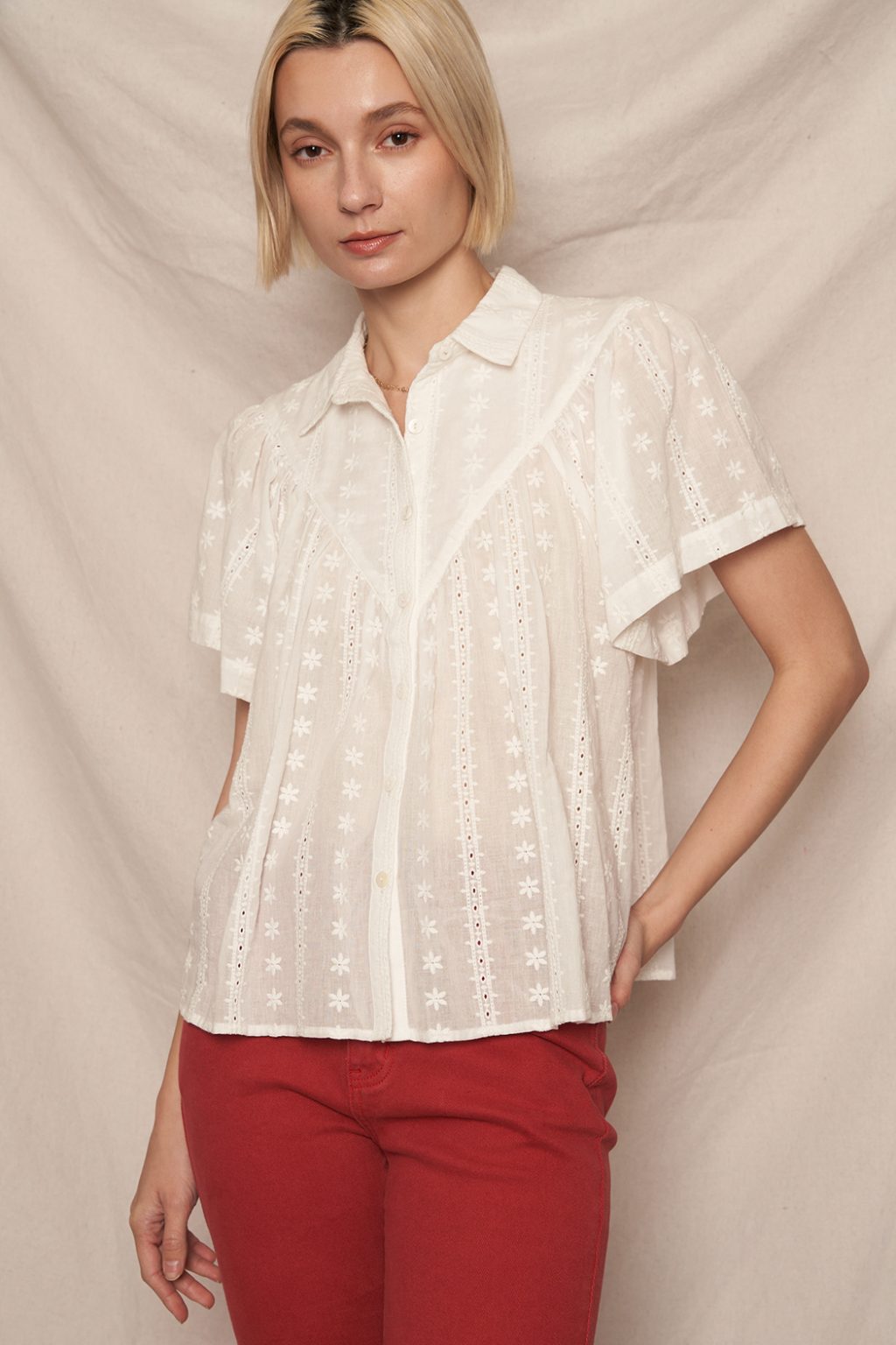 Eyelet Button Down top