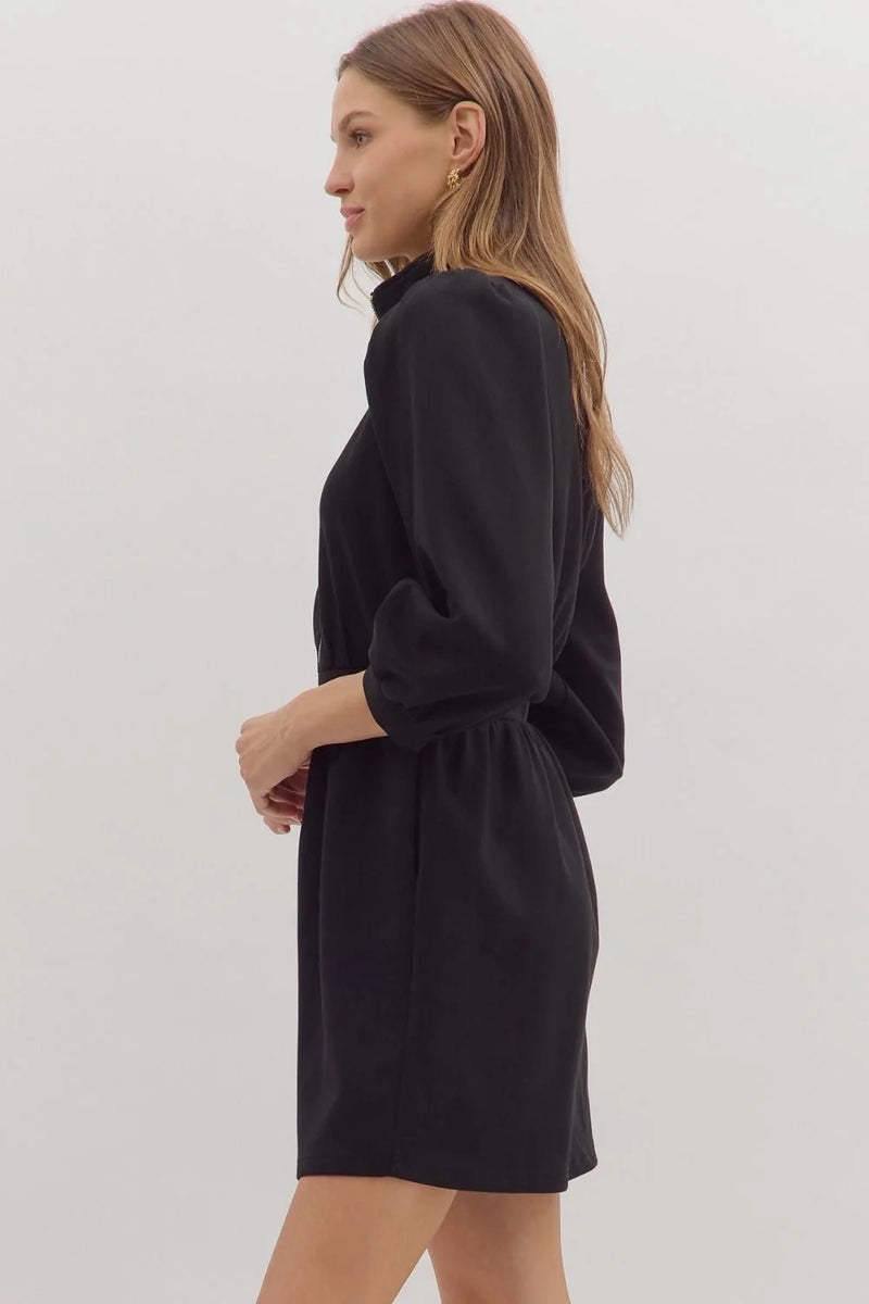 The City Zip Front Jersey Dress in Black