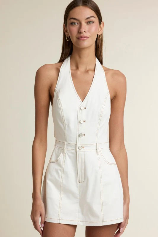 Havana Halter Deep V Mini Romper