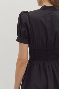 Puff Sleeve Mini Dress With Zip Front