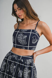 Navy Shell Print Two Piece Set