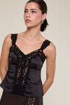 Satin Solid Color Wide Lace Strap Cami Top