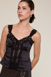 Satin Solid Color Wide Lace Strap Cami Top