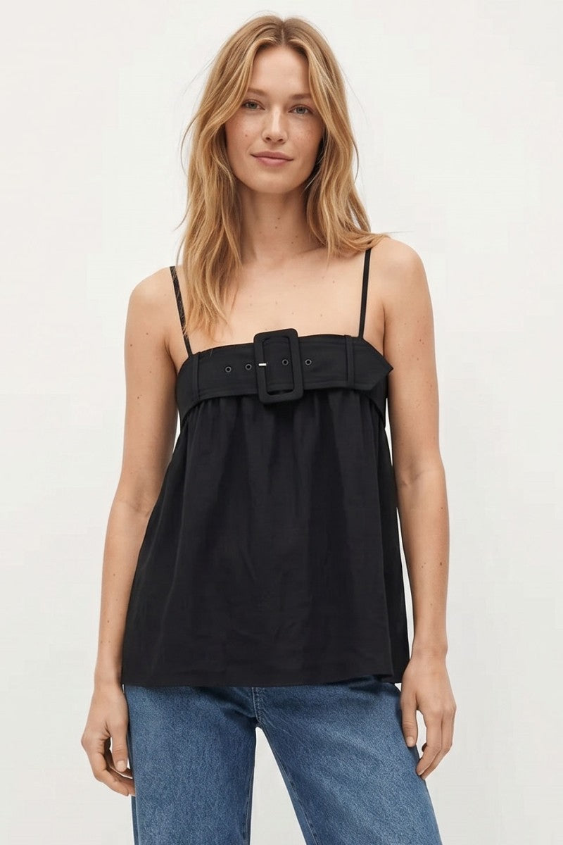 Arabella Buckle Detail Sleeveless Top in Black