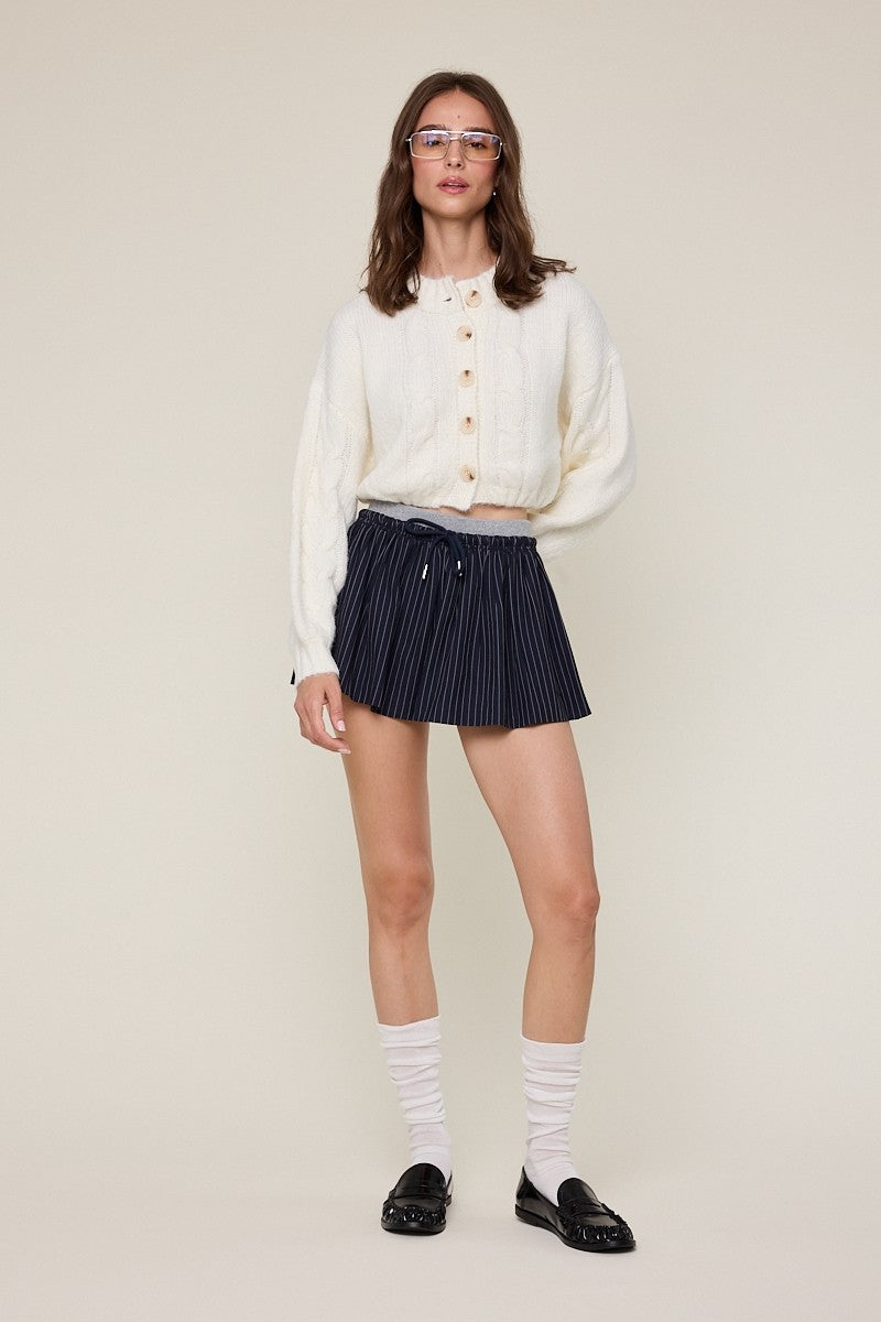 Puff Sleeve Crop Cardigan Sweater in Ivory