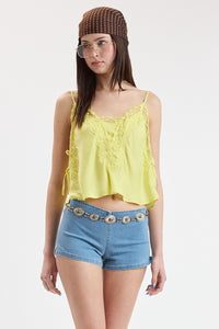 Sweet Mirage Lace Point Cami Crop Top in Yellow
