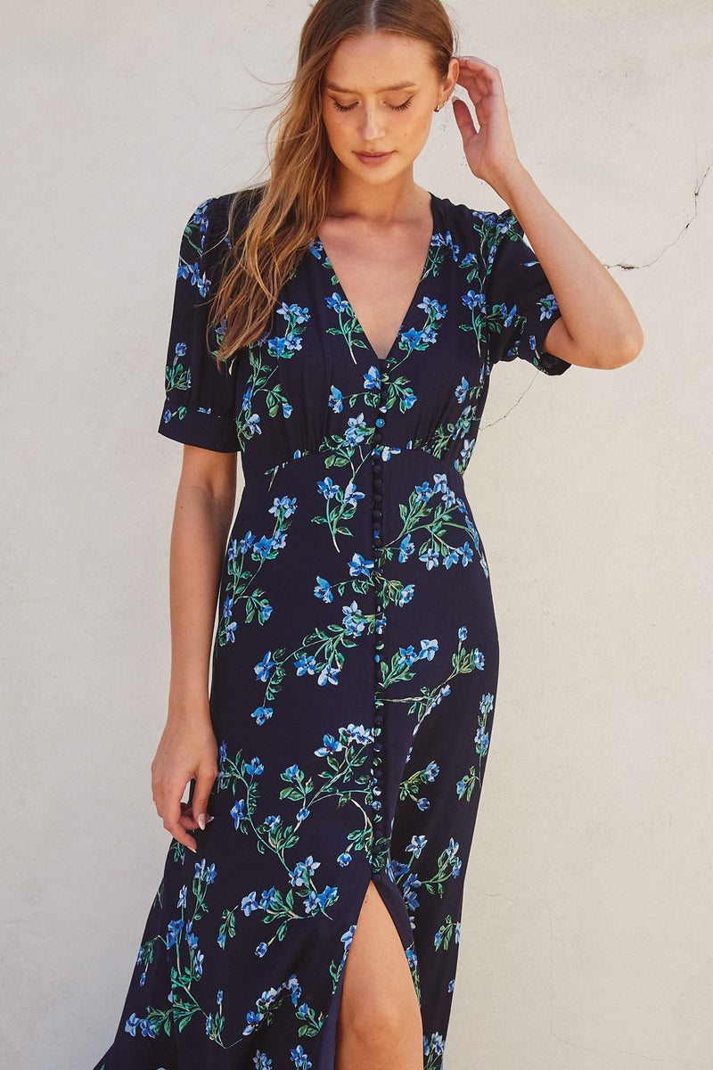 Midnight Blue Floral Maxi Dress