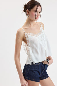 Sweet Mirage Lace Point Cami Crop Top in White