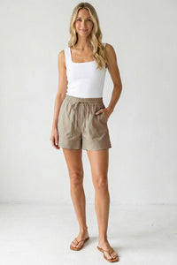 Sun Chaser Contrast Stitch Pull-On Shorts in Taupe