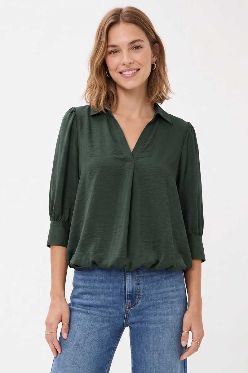 Ana Half Split Blouse in Hunter