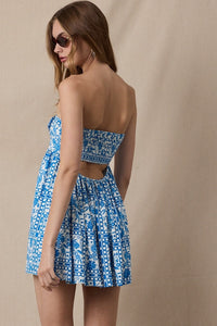 Vintage Strapless Mini Dress in Blue