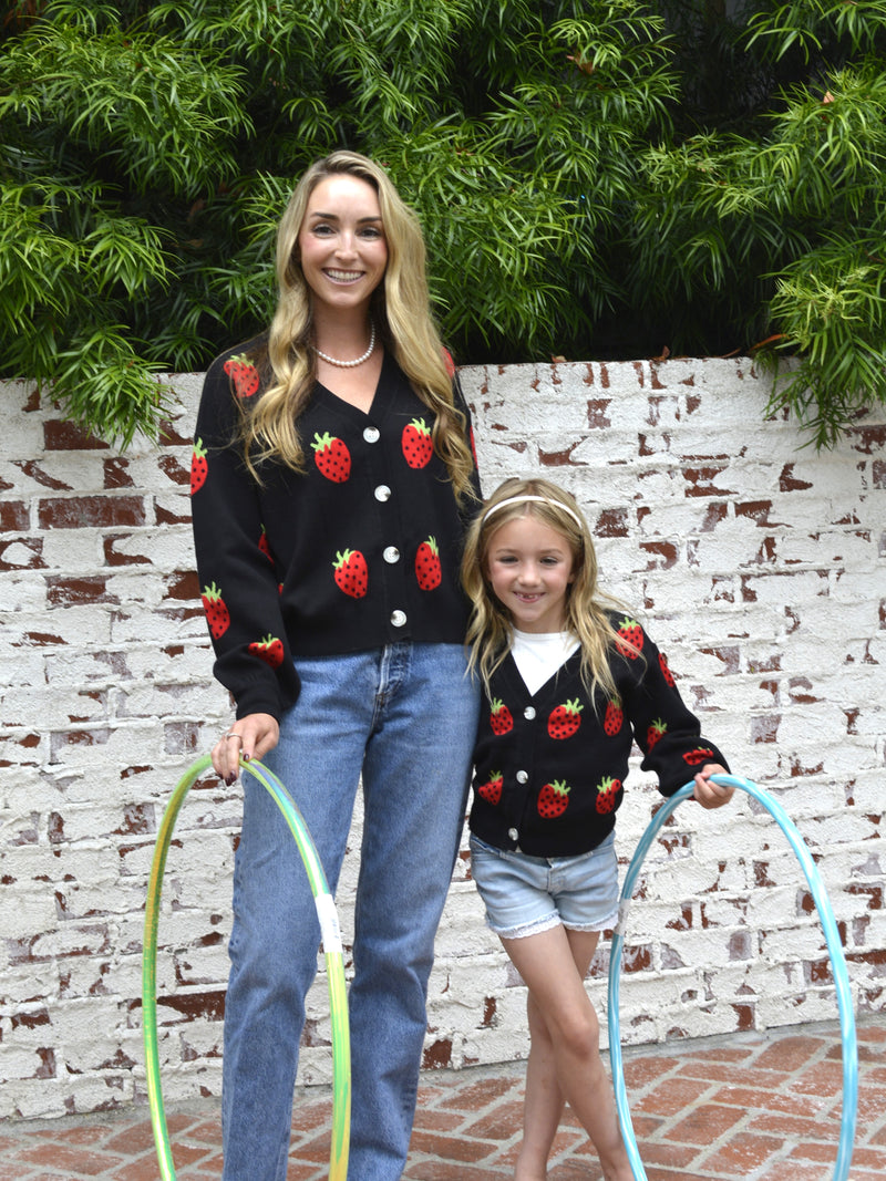 Picking Strawberries Cardigan Sweater Mommy Daughter Bundle