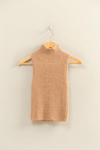 Ribbed Sleeveless High Neck Sweater Top More Colors
