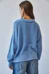 Washed Chunky Knit Lace Up Front Sweater in Blue