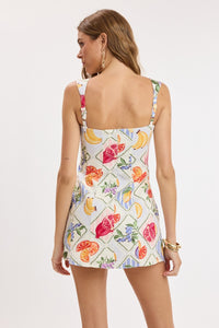 Citrus Squeeze Fruit Tile Print Mini Dress