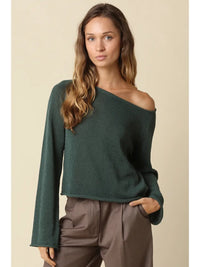 Sienna One Shoulder Knit Top in Hunter Green