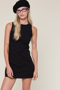 Boat Neck Inside Shorts Micro Mini Dress in Black