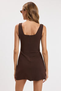 Eclipse Slit Body-Con Mini Dress in Chocolate