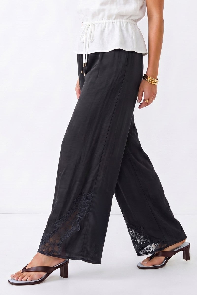 Adrienne Floral Lace Trim Wide Leg Pants