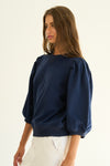 French Terry Puff Sleeve Sweatshirt in Navy