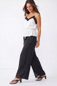 Adrienne Floral Lace Trim Wide Leg Pants