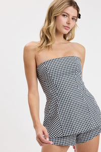 Bijou Plaid Strapless Top & Shorts Set in Black