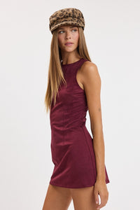 Bordeaux Suede Boat Neck Mini Dress
