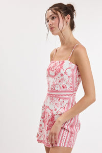 Mosaic Tile Border Print Mini Dress in Red
