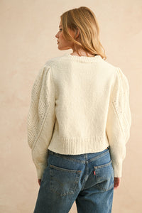 Tyler Scalloped Cream Puff Sleeve Sweater
